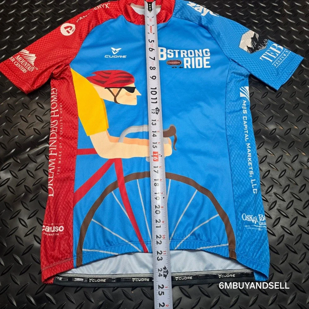 Cuore BStrong Ride Cycling Jersey Mens Small Blue‎ Red Full Zip Short Sleeve S